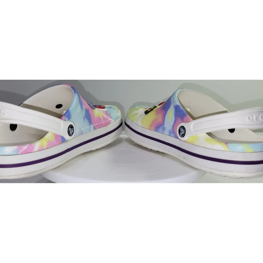 Crocs Crocband Clogs Tie Dye Multi Color Pastel Jibbitz Charms Mens 10 Womens 12